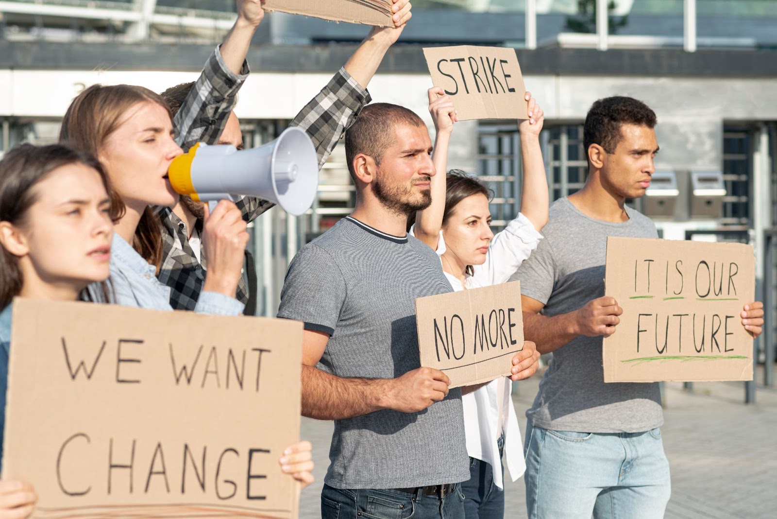 A group of people protesting