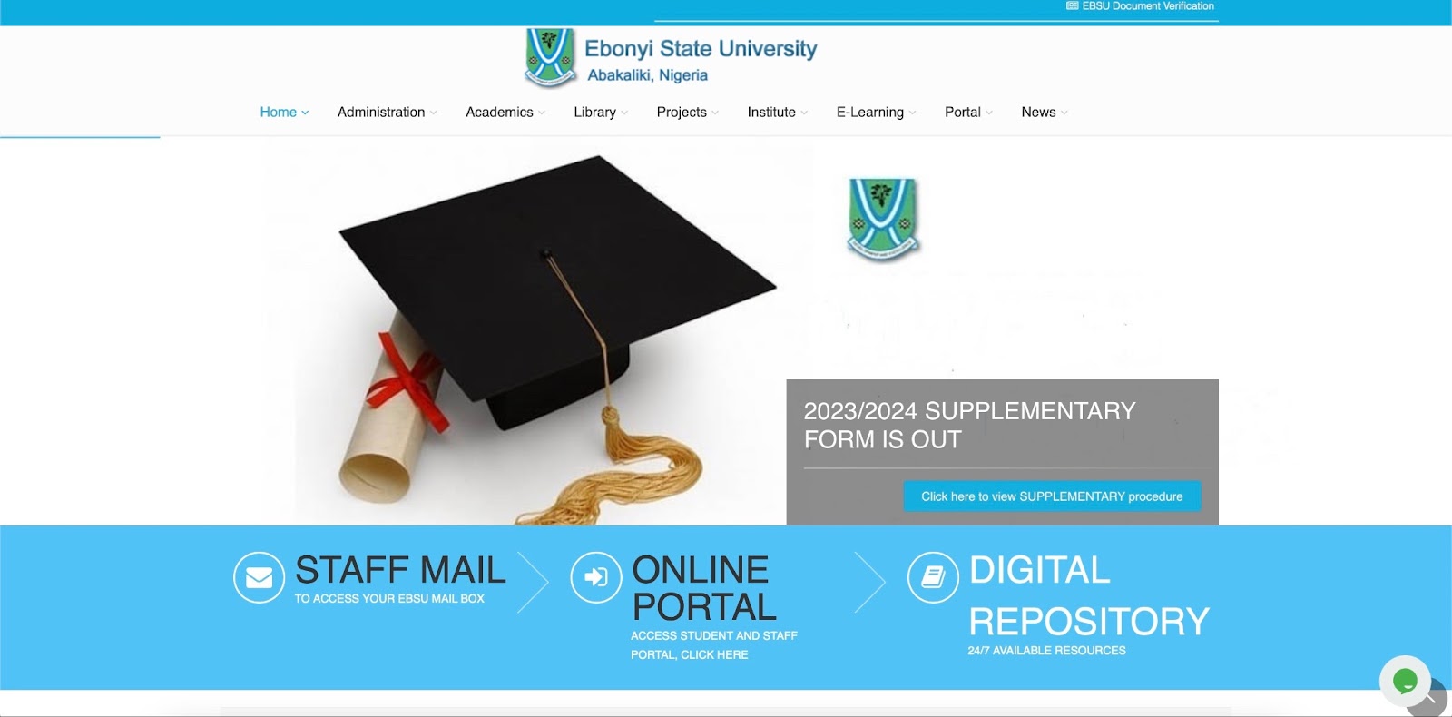 Home page of the EBSU website